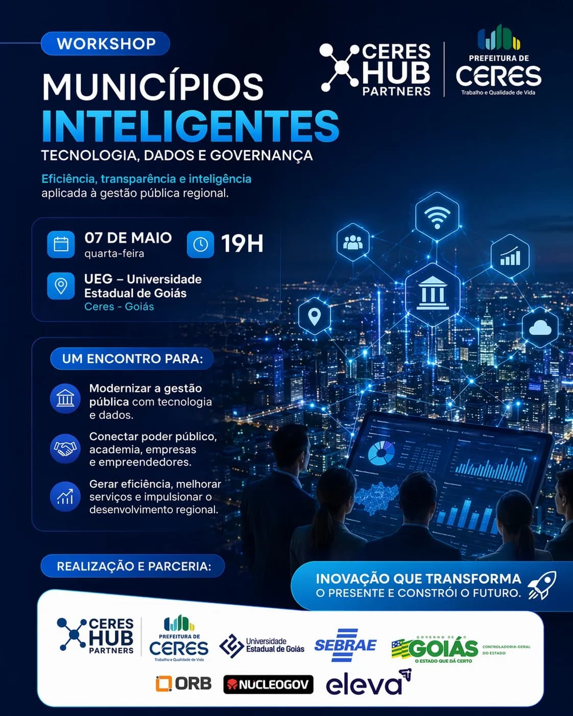 Estão abertas as inscrições para o workshop Municípios Inteligentes: Tecnologia, Dados e Governança.